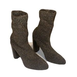 ALDO Women's Silver Black Glitter Ankle Socks Boots Slip On High Heels New 7.5